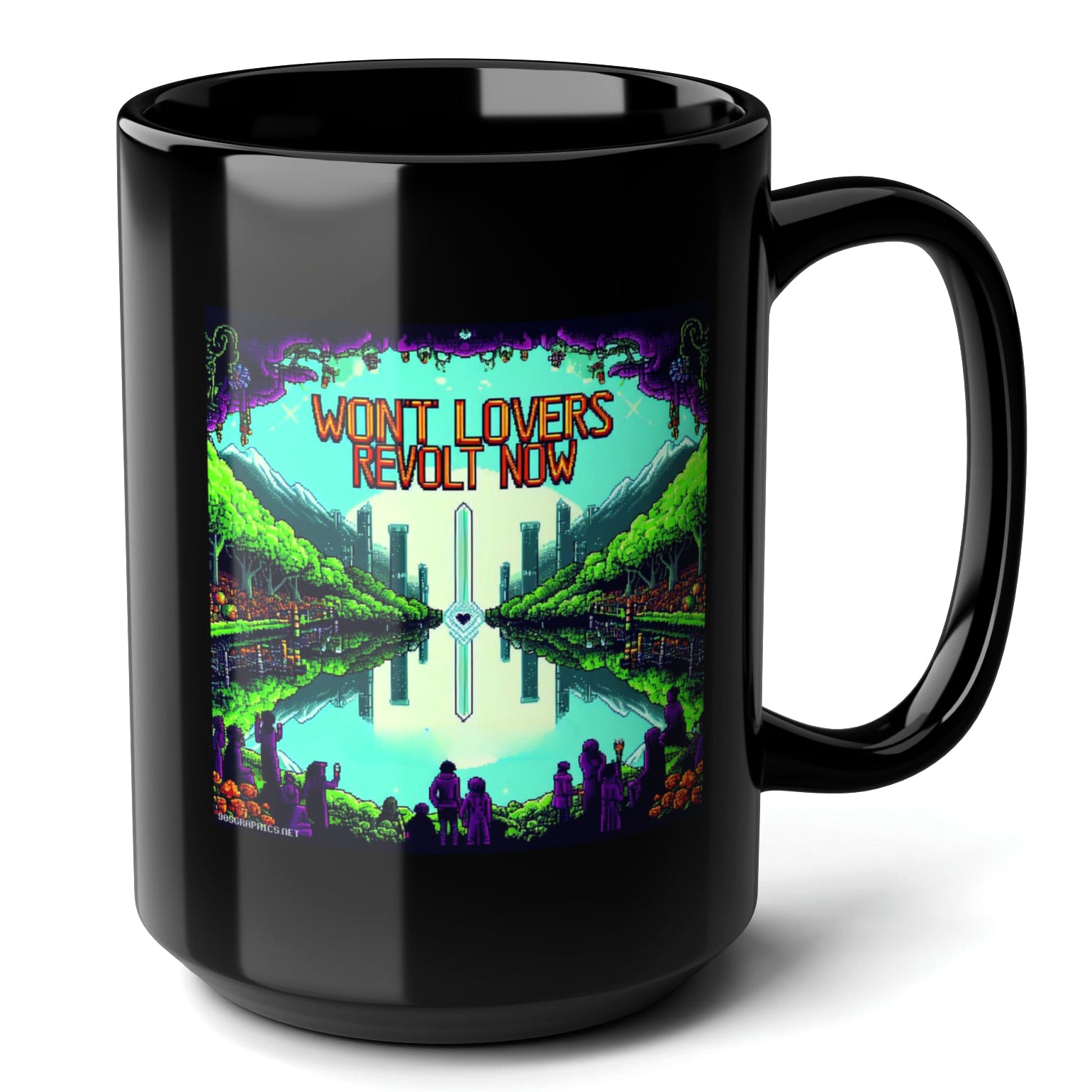 Wont Lovers Revolt Now Black Mug 15oz - quirky gaming mug-15oz-