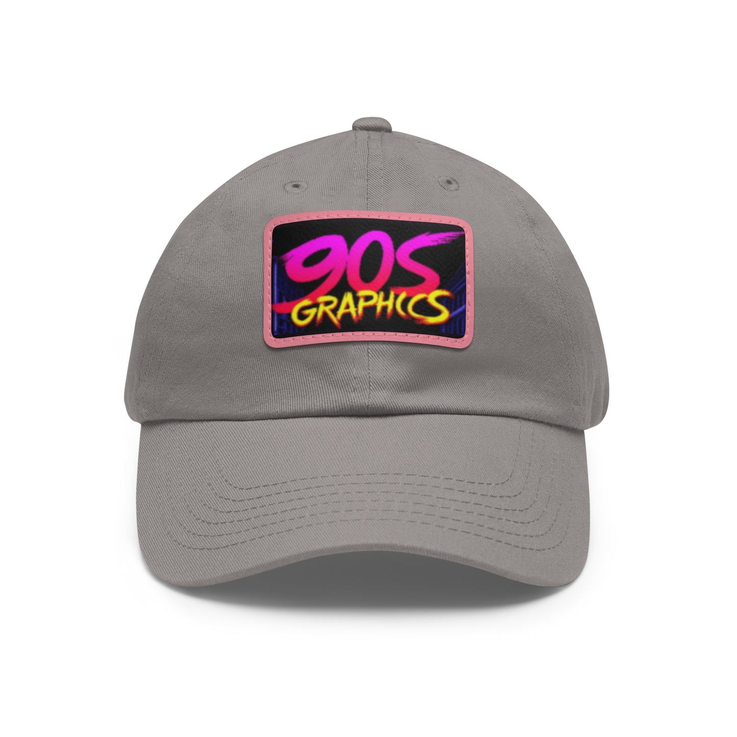 Dad Hat with Leather Patch (Rectangle)-Grey / Pink patch-Rectangle-One size