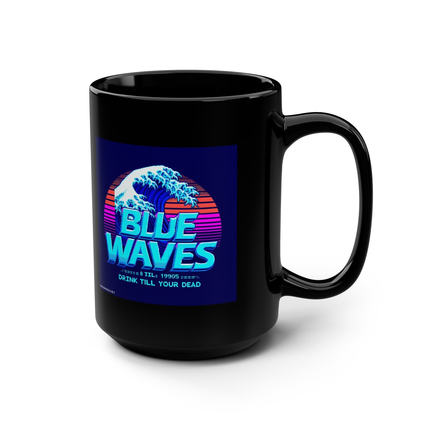 BLUE WAVES Black Mug, (15oz)-15oz-