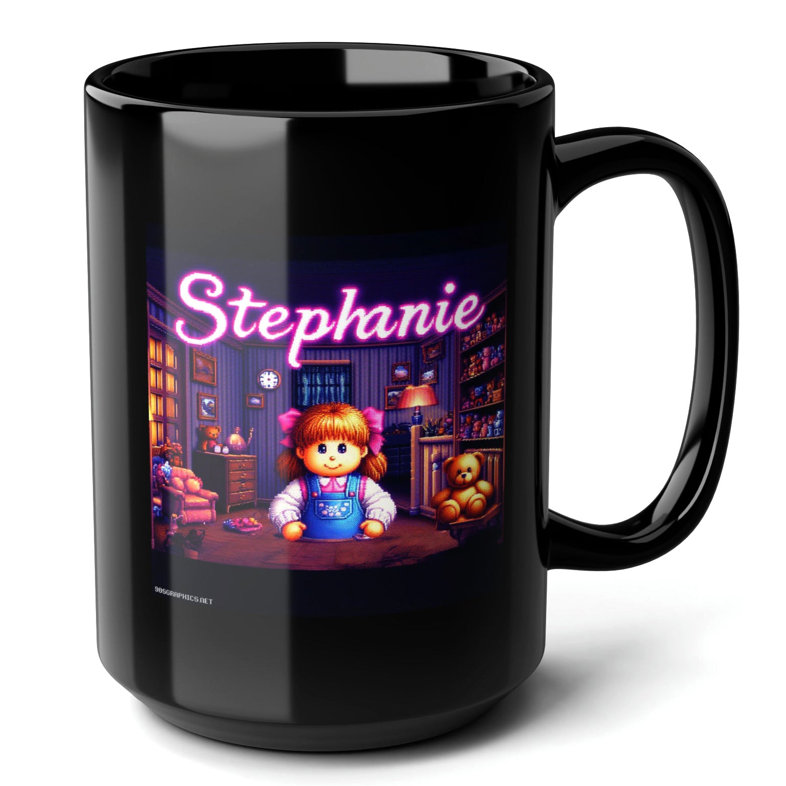 STEPHANIE Black Mug, (15oz) - custom name gifts for Stephanie-15oz-