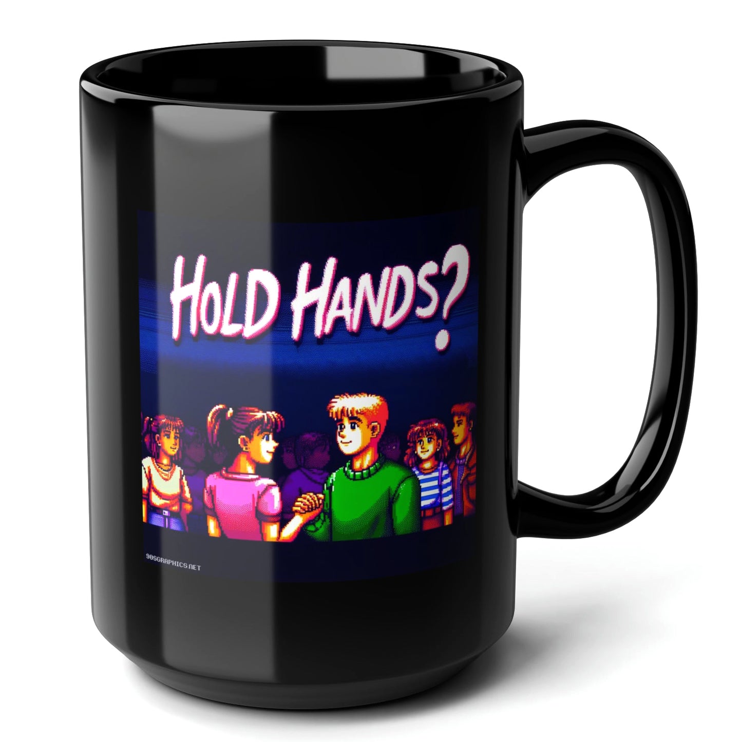 HOLD HANDS Black Mug, (15oz) - gifts for 90s graphics fans-15oz-