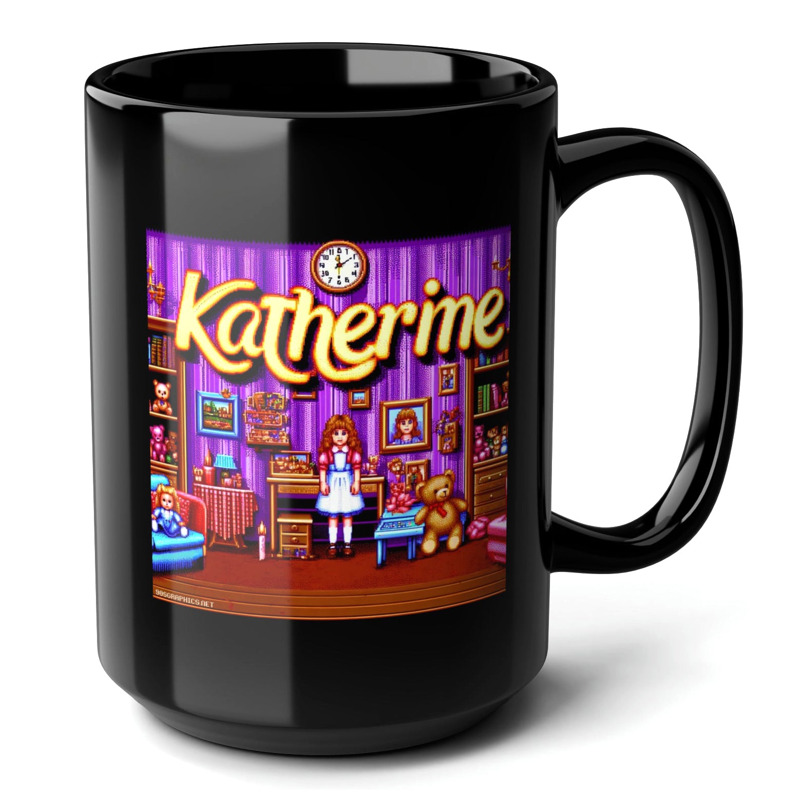 KATHERINE Black Mug, (15oz) - custom presents for Katherine-15oz-