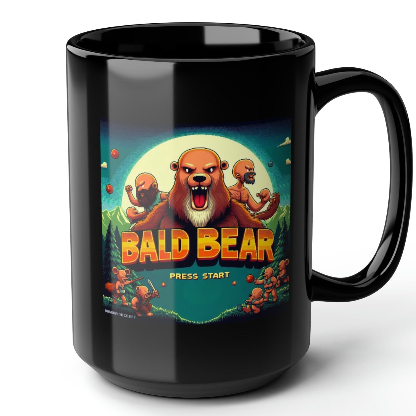 Bald Bear Black Mug (15oz) - gamer gifts for him-15oz-