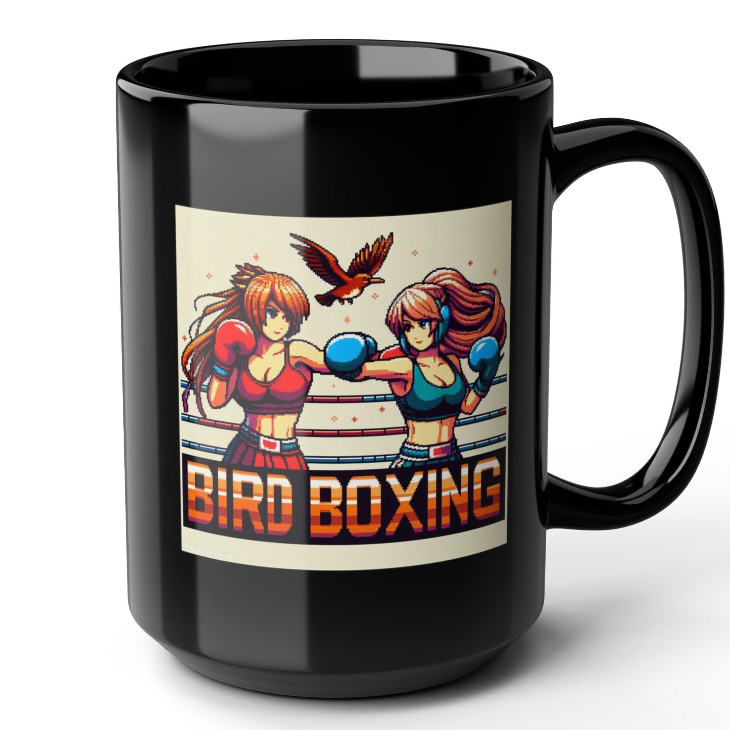 Bird Boxing Black Mug (15oz) - arcade classics-15oz-