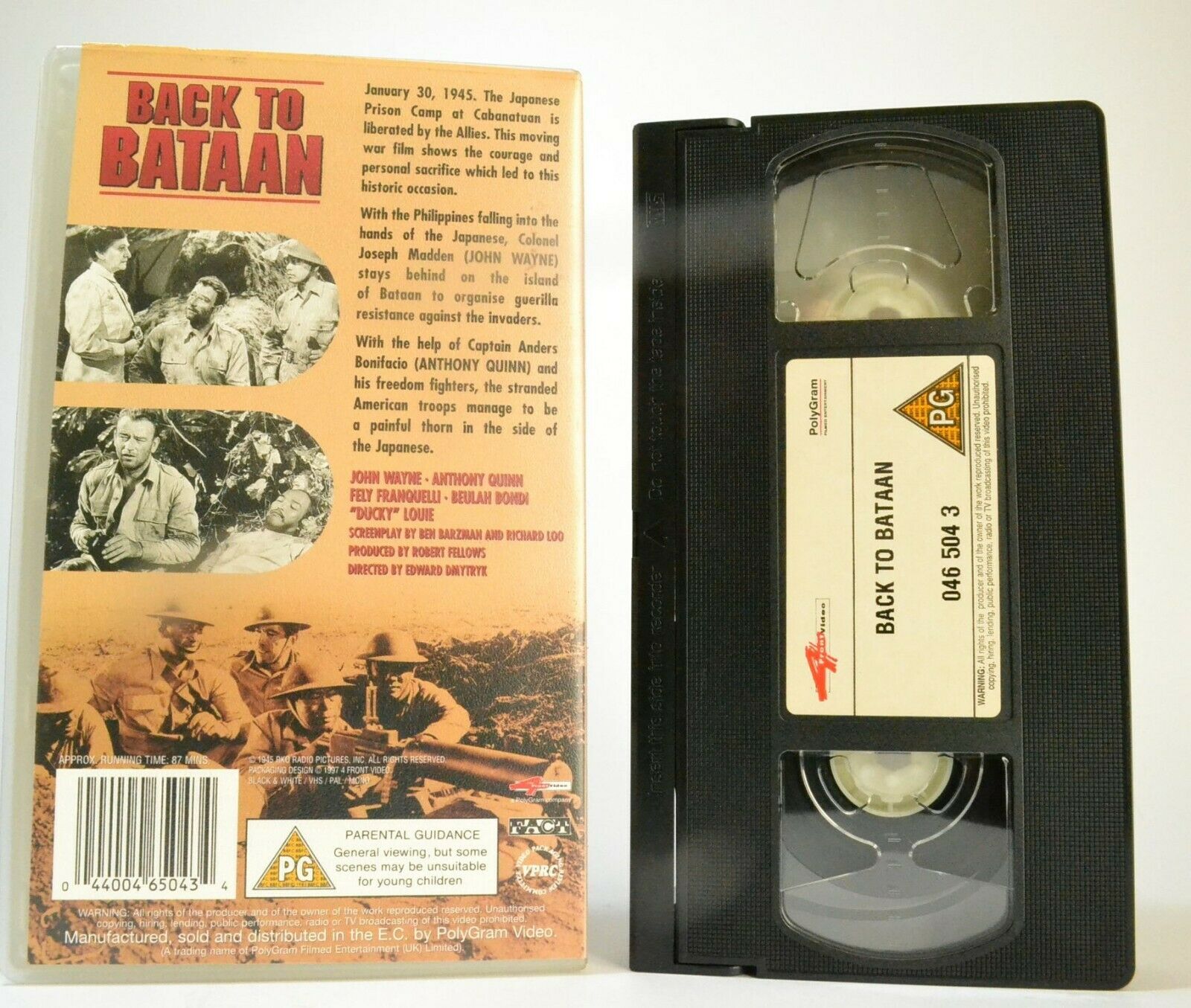 Back To Bataan - War Drama - World War 2 - John Wayne / Anthony Quinn - Pal VHS-