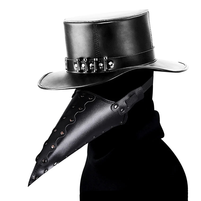 Beak Plague Doctor Halloween Masks - Made of PU for Steam Punks Evening Show Cosplay, Gentleman Hat, Steampunks Masquerade Party Prop,-PBM007BK FH65015BK-One Size-