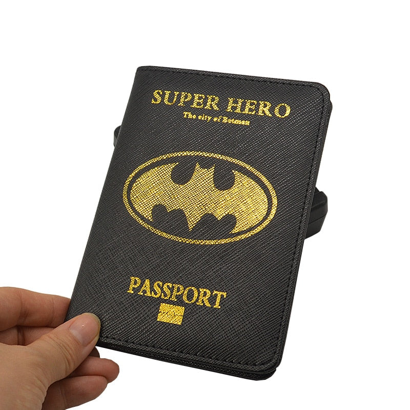 Black Passport Cover Travel Document Holder Pu Leather Case for Passports Movie Super Hero Passport Holder Men-