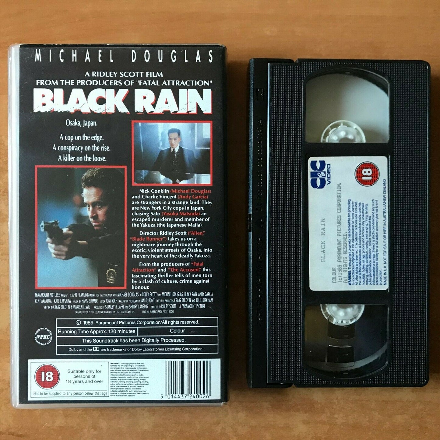 Black Rain; [Ridley Scott]: Action [Japanese Giallo] Michael Douglas - Pal VHS-