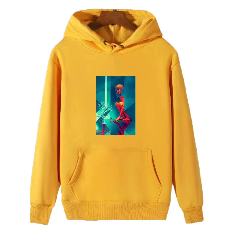 Blade Runner 2049 Hoodie - Rick Deckard & Joi Graphic - Park Hoodie for Sci-Fi Fans-yellow-XXXL-