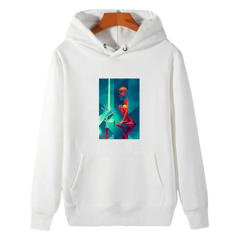 Blade Runner 2049 Hoodie - Rick Deckard & Joi Graphic - Park Hoodie for Sci-Fi Fans-White-XXXL-