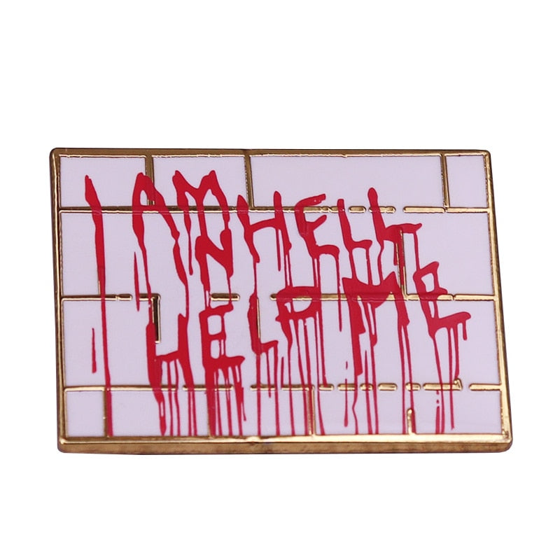 Bloody ''I Am In Hell Help Me'' Matchbox Badge Inspired by Hellbound: Hellraiser II-