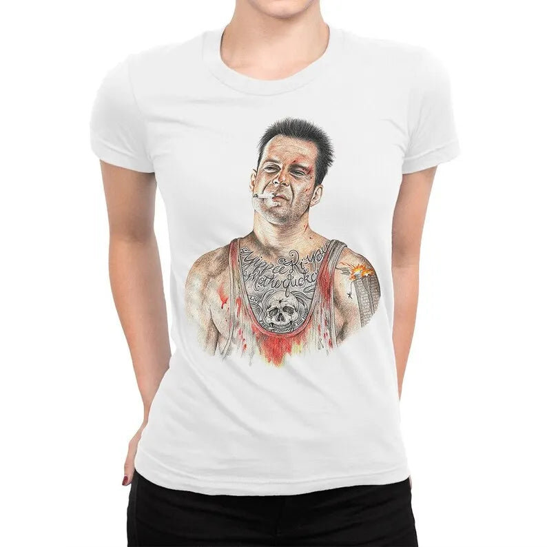 Bruce Willis - Die Hard Art T-Shirt - Men's & Women's Sizes - Cotton Tee Casual Clothing-