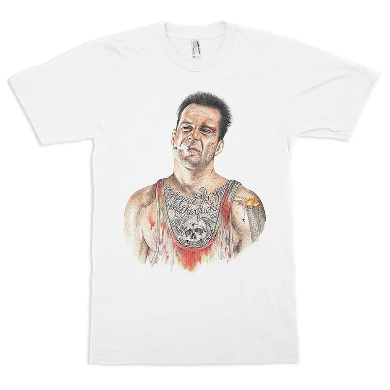 Bruce Willis - Die Hard Art T-Shirt - Men's & Women's Sizes - Cotton Tee Casual Clothing-