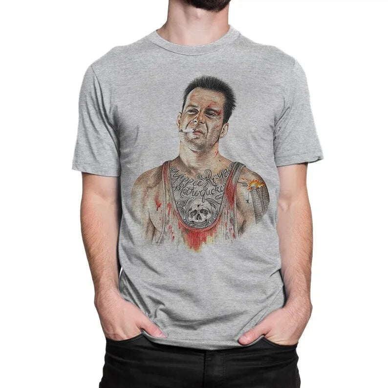 Bruce Willis - Die Hard Art T-Shirt - Men's & Women's Sizes - Cotton Tee Casual Clothing-