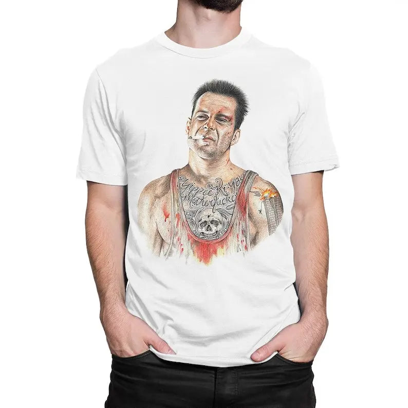 Bruce Willis - Die Hard Art T-Shirt - Men's & Women's Sizes - Cotton Tee Casual Clothing-