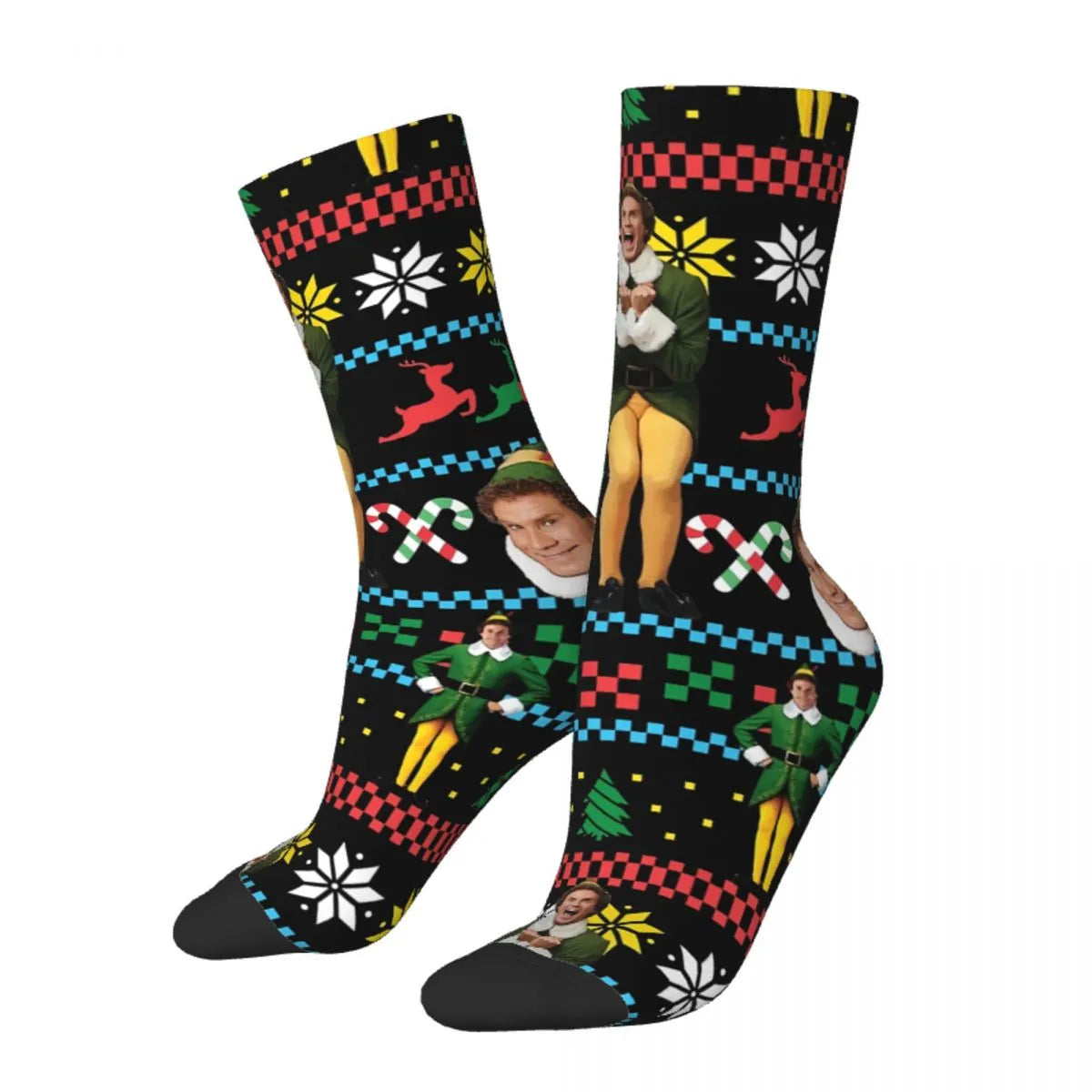 Buddy The Elf Ugly Christmas Sweater Socks - Xmas Movie Will Ferrell Kawaii - Sports Cartoon Pattern Harajuku Men's Happy Hip Hop-WHITE-One Size-