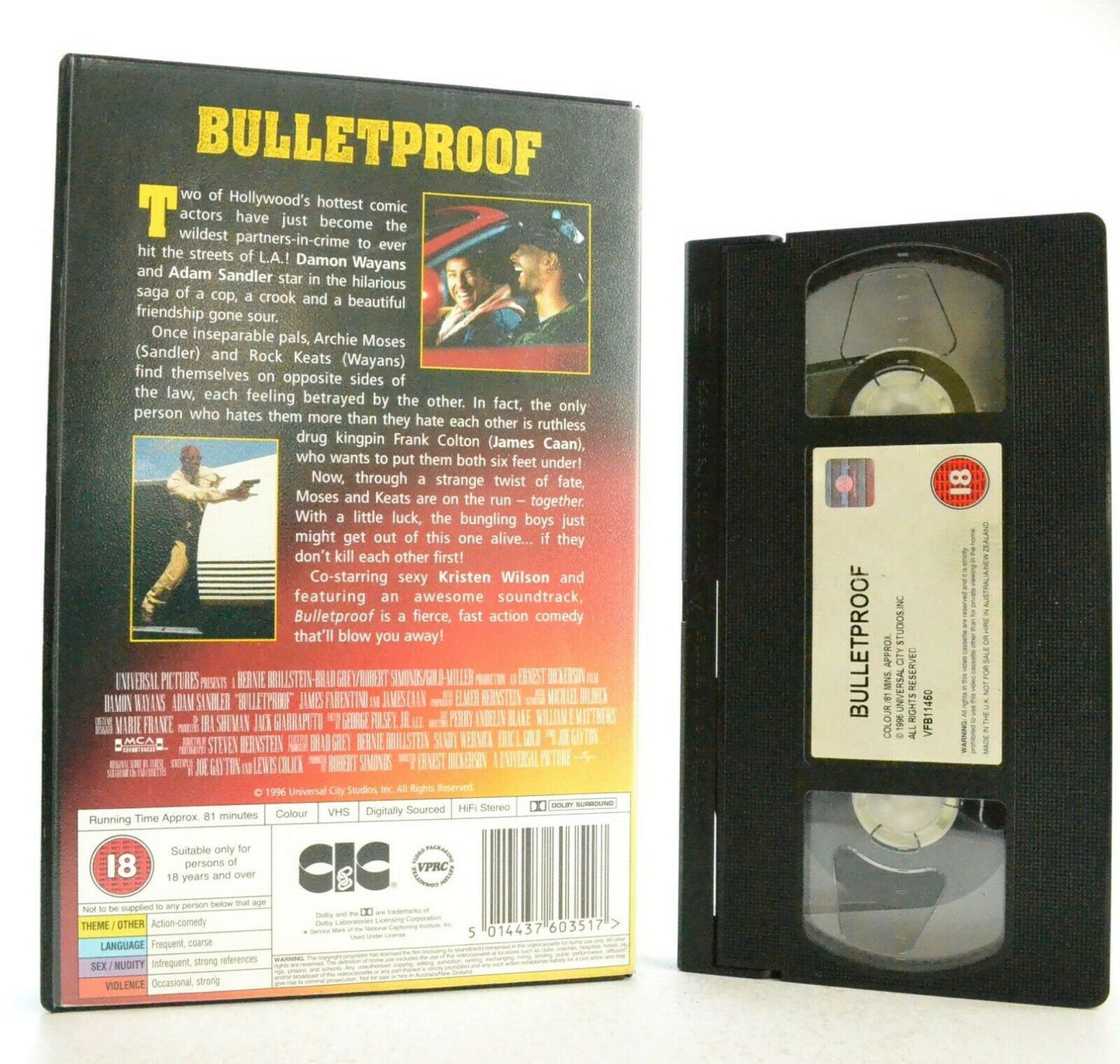 Bulletproof: Action Comedy (1996) - Large Box - Damon Wayans/Adam Sandler - VHS-