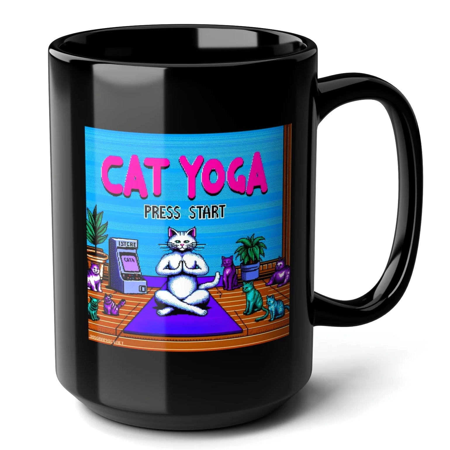 Cat Yoga Black Mug (15oz) - gifts for a gamer-15oz-