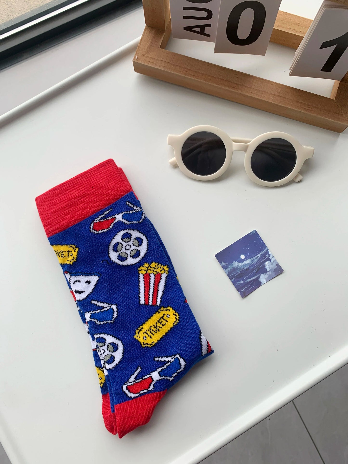 CHAOZHU Navy Cartoon Popcorn Socks - Creative Cotton Blend Long Crew - Autumn Winter Style-38 to 46-