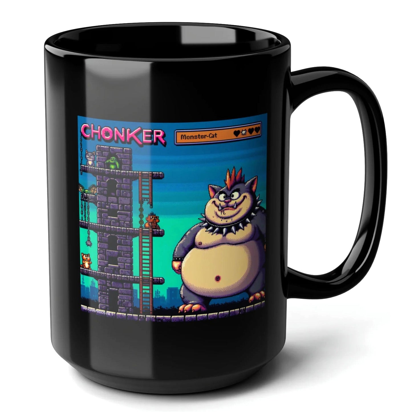 Chonker Monstrous Cat Black Mug (15oz) - gifts for video game lovers-15oz-