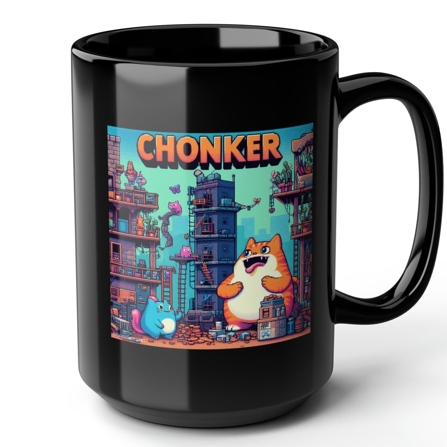 Chonker Silly Cat Black Mug (15oz) - best gifts for video gamers-15oz-