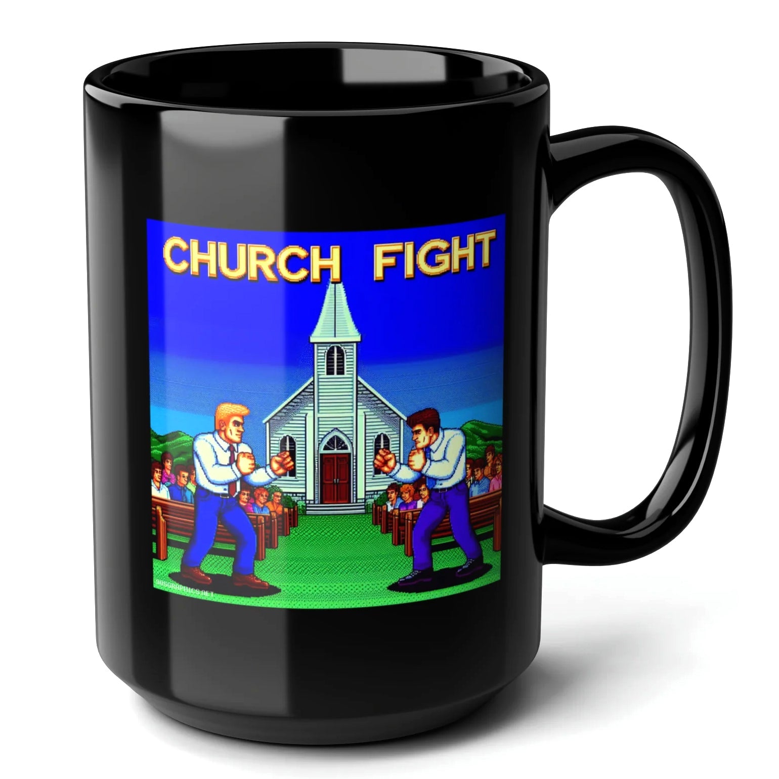 Church Fight Black Mug (15oz) - arcade games-15oz-