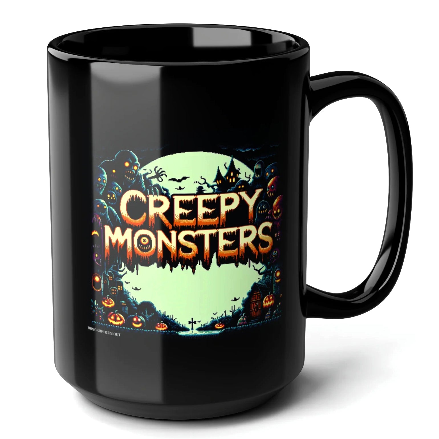 Creepy Monsters Black Mug (15oz) - christmas gifts for video game lovers-15oz-