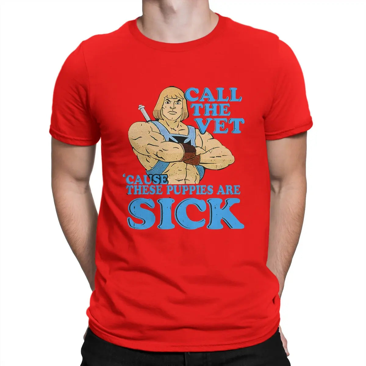 Call the Vet Funny He-Man T-Shirt: Masters of the Universe Crewneck Cotton Short Sleeve Gift Idea - Gift For Vets-Red-XXXL-