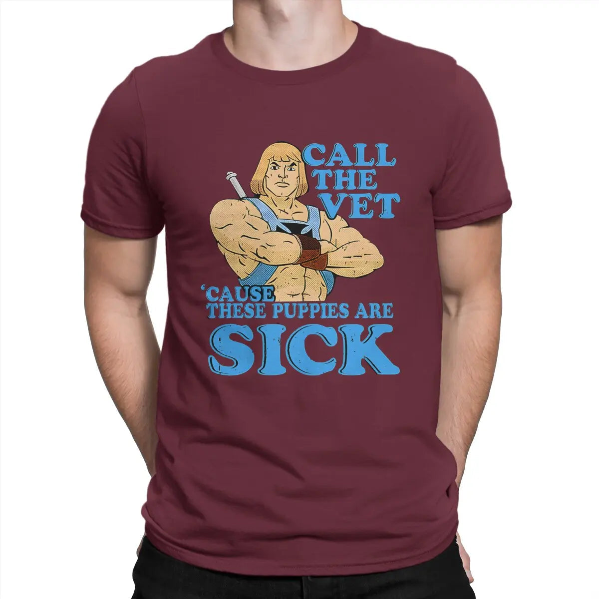 Call the Vet Funny He-Man T-Shirt: Masters of the Universe Crewneck Cotton Short Sleeve Gift Idea - Gift For Vets-Burgundy-XXL-