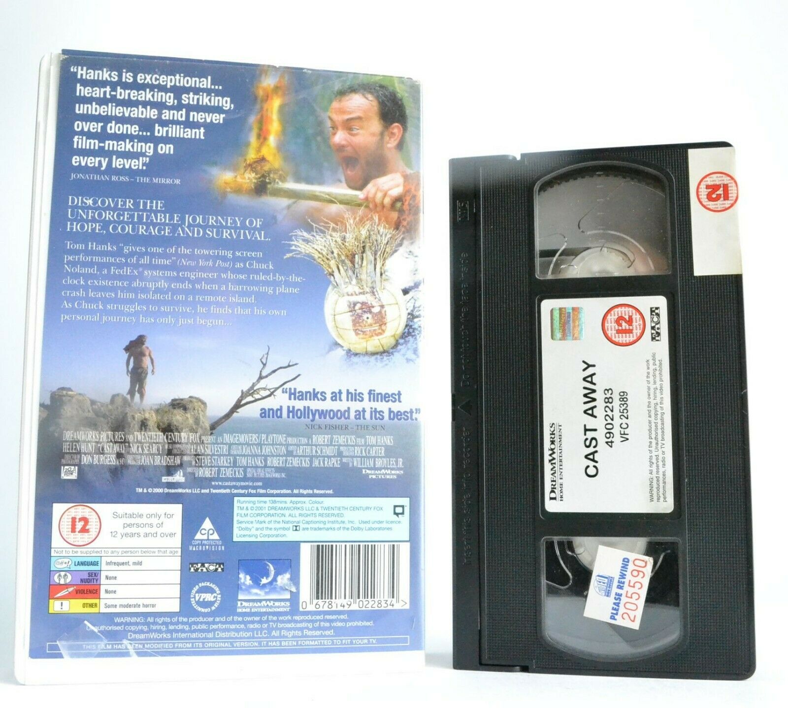 Cast Away (2000): A Robert Zemeckis Film - Survival Drama - Tom Hanks - Pal VHS-