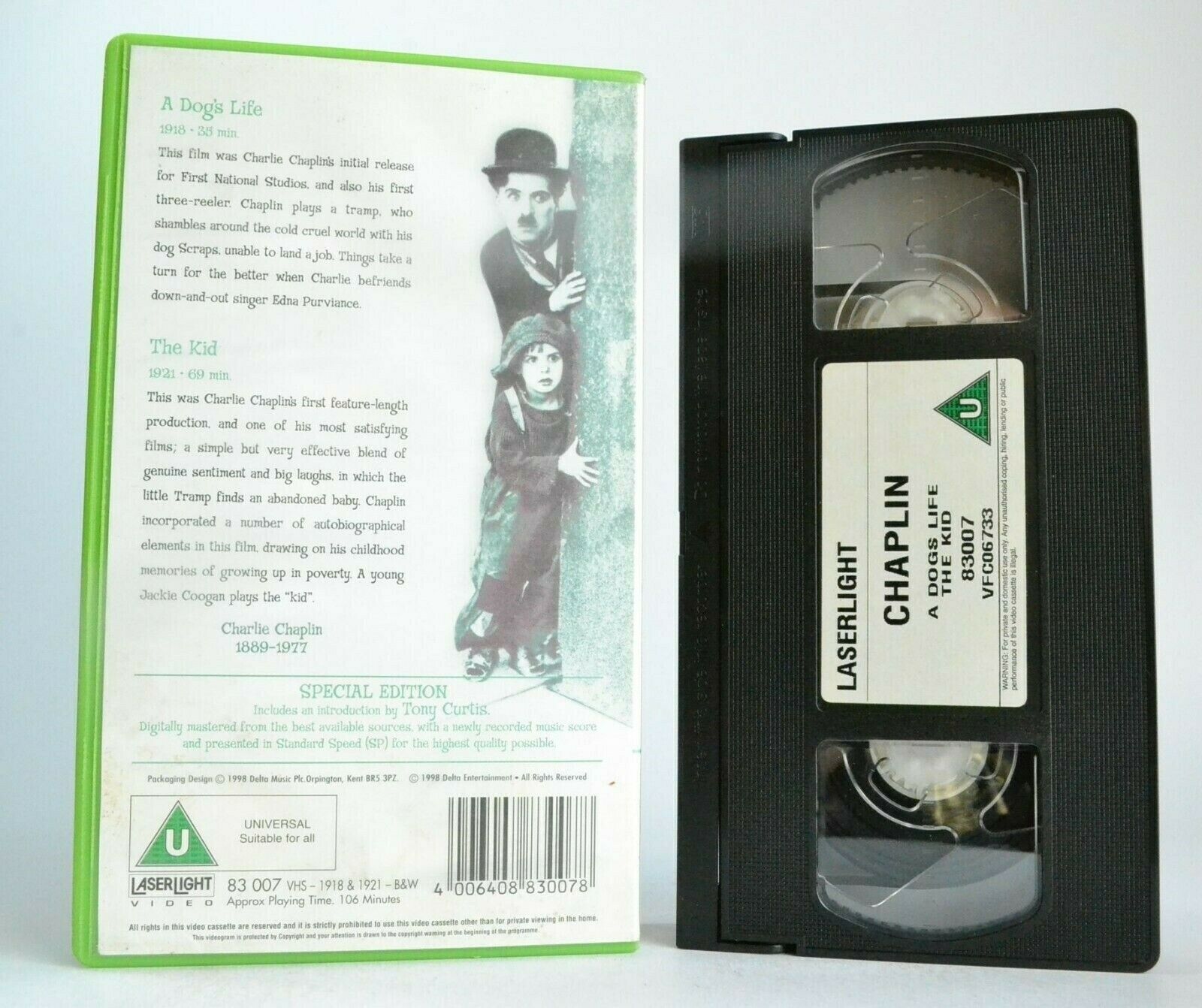 Charlie Chaplin: A Dog's Life / The Kid - [Tony Curtis] - Silent Comedy - VHS-