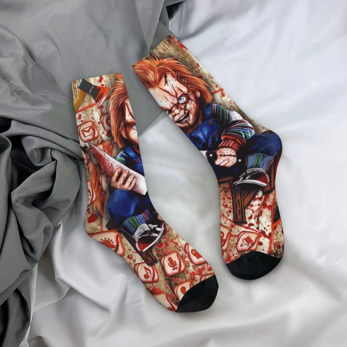 Chucky Childs Play Horror Movie Socks - Cool Unisex Design - Autumn Winter Non-slip Basketball Style-WHITE-One Size-