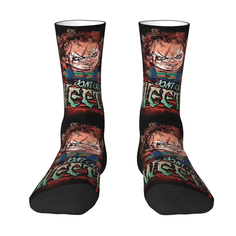 Chucky Childs Play Horror Movie Socks - Cute Printed Design - Women & Men Stretch Crew for All Seasons-16-Crew Socks-