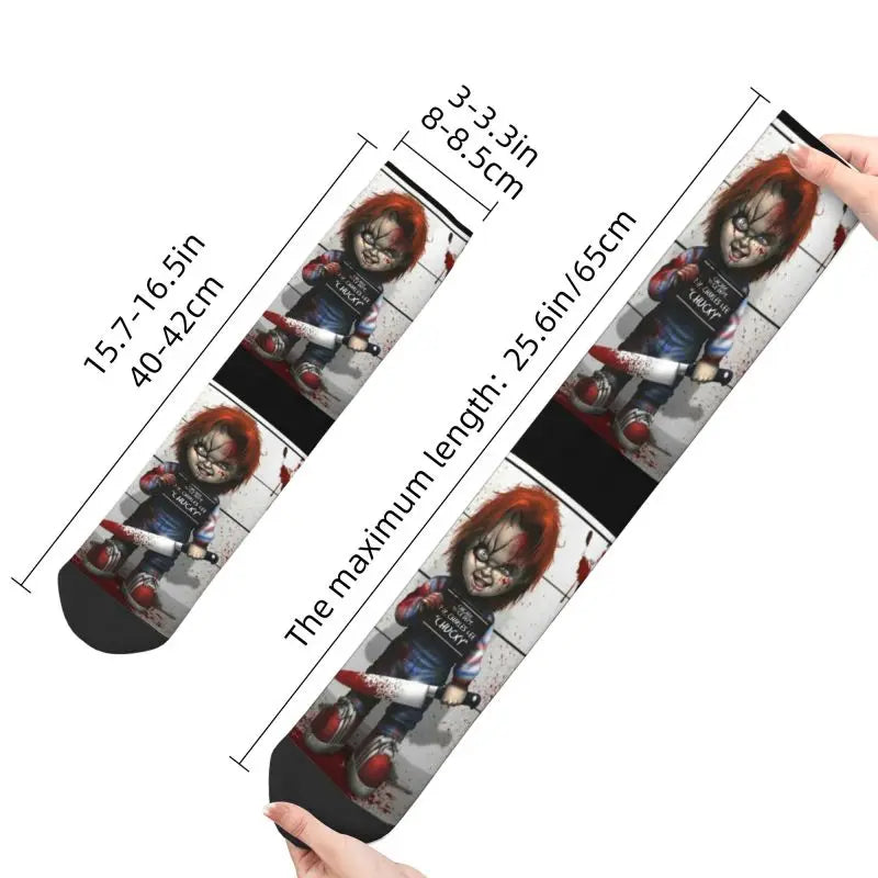 Chucky Childs Play Horror Movie Socks - Cute Printed Design - Women & Men Stretch Crew for All Seasons-