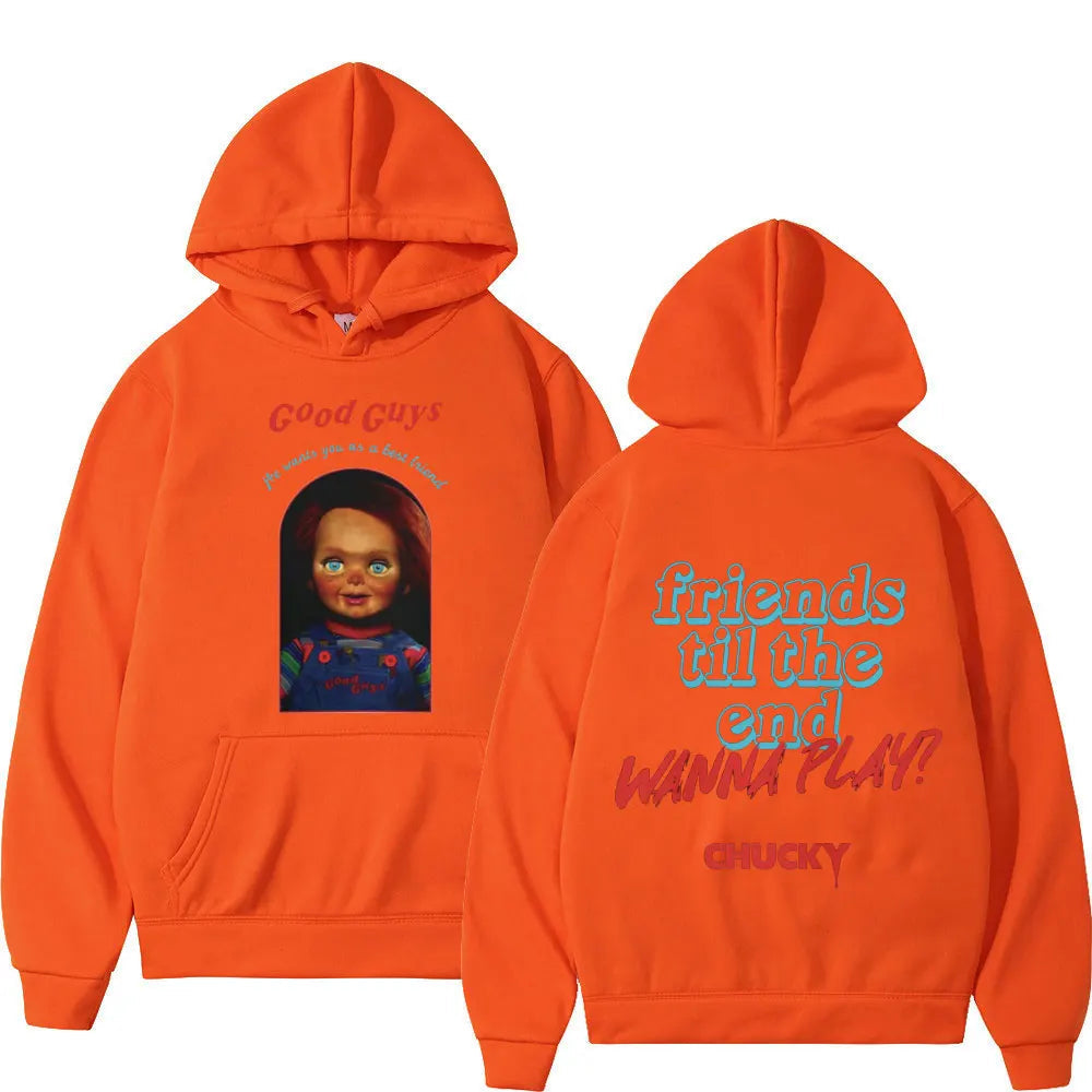 Chucky Hoodie – Child's Play Horror Sweatshirt for Too Big Hoodie Gothic Fashion Fans-Orange-XL-