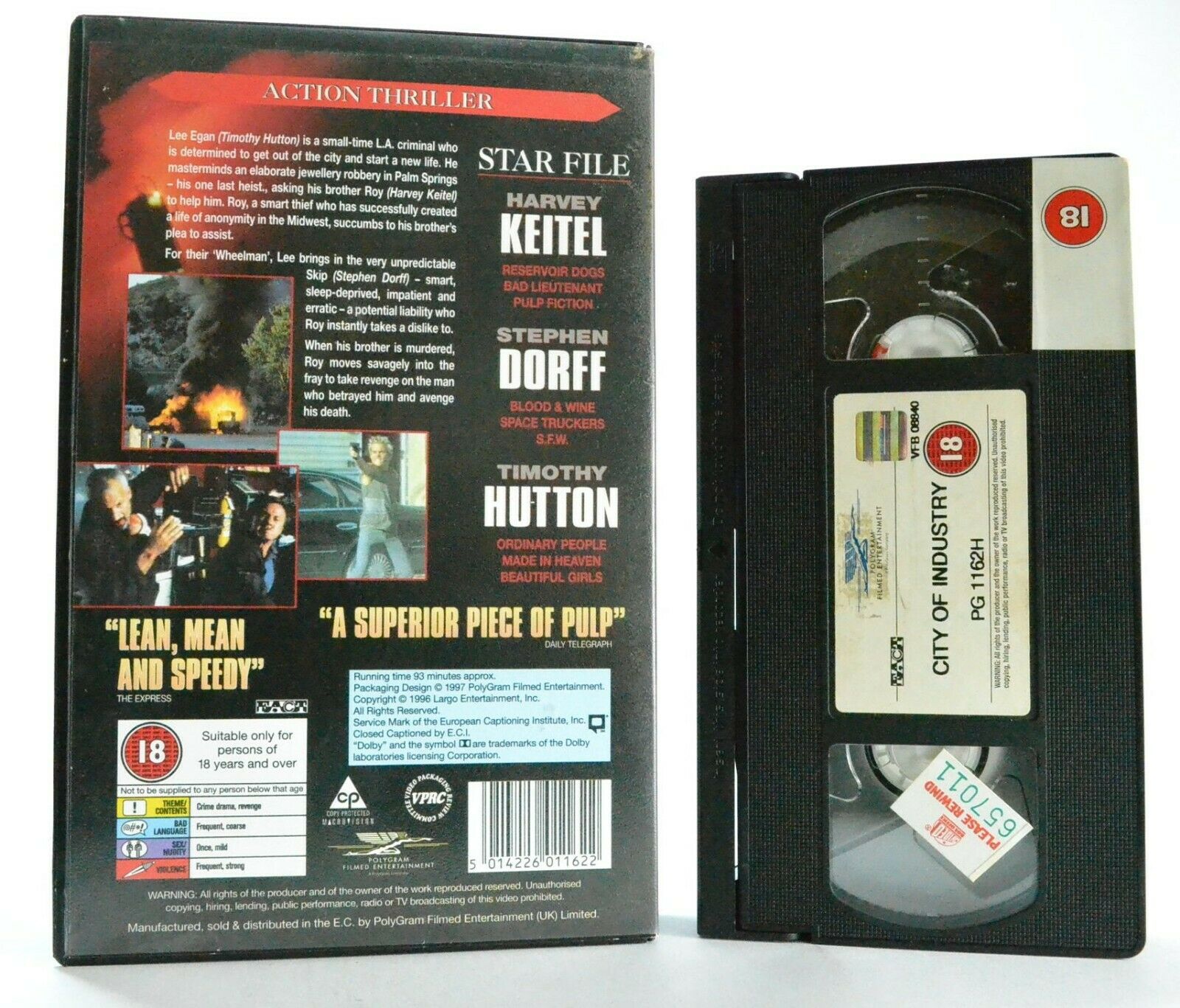 City Of Industry: Neo-Noir Crime Thriller - Large Box - Harvey Keitel - Pal VHS-