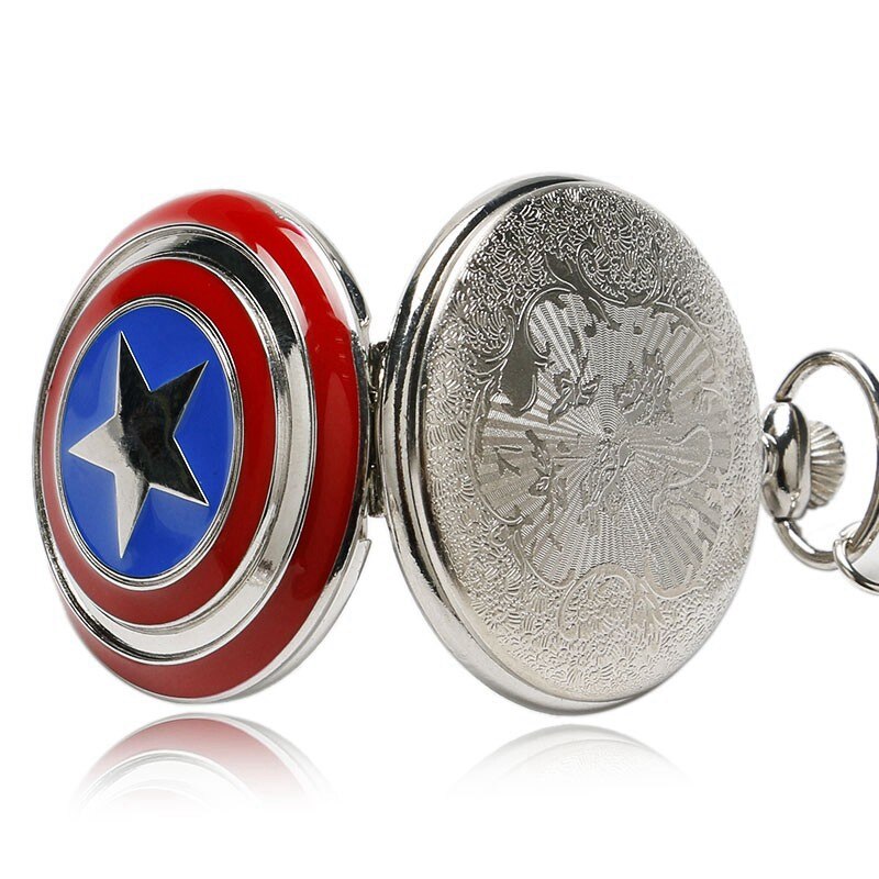 Classic Captain America Stars Shield - Romantic Steampunk Film Gift For Men & Women - Quartz Pocket Watch With Chain - Cult Movie Present-