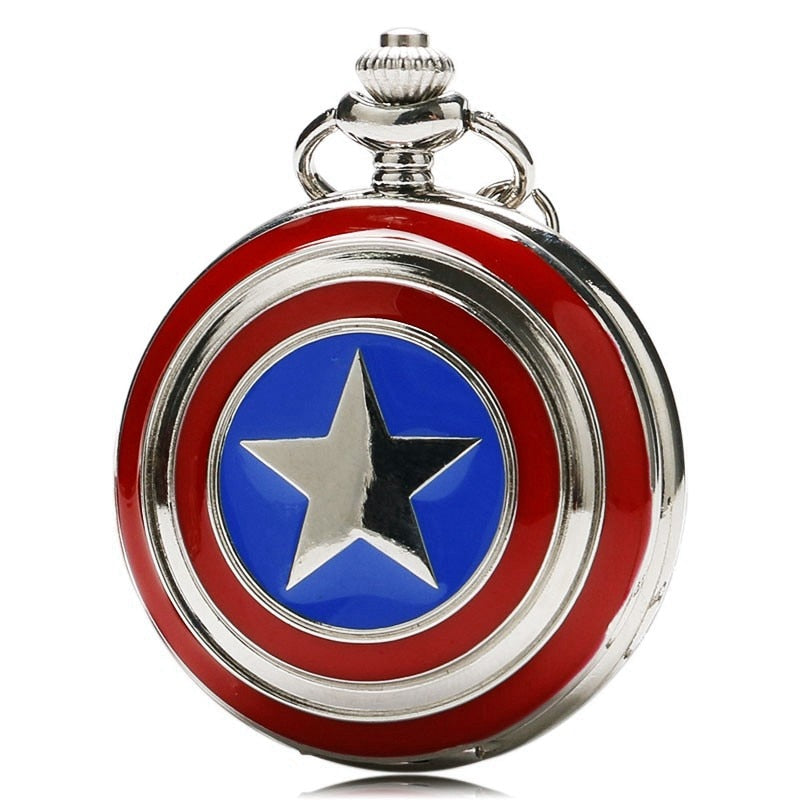 Classic Captain America Stars Shield - Romantic Steampunk Film Gift For Men & Women - Quartz Pocket Watch With Chain - Cult Movie Present-