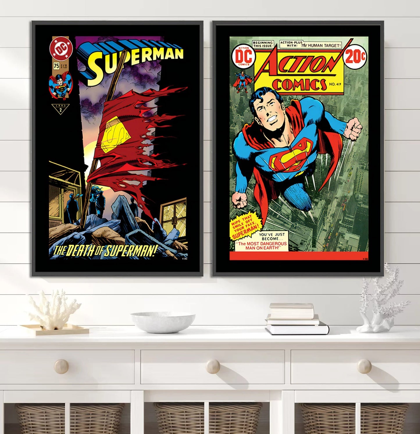 Comic Book Cover Posters - Self-Adhesive Home Decoration Movie Figures Wall Art Superman Cartoon Decor-