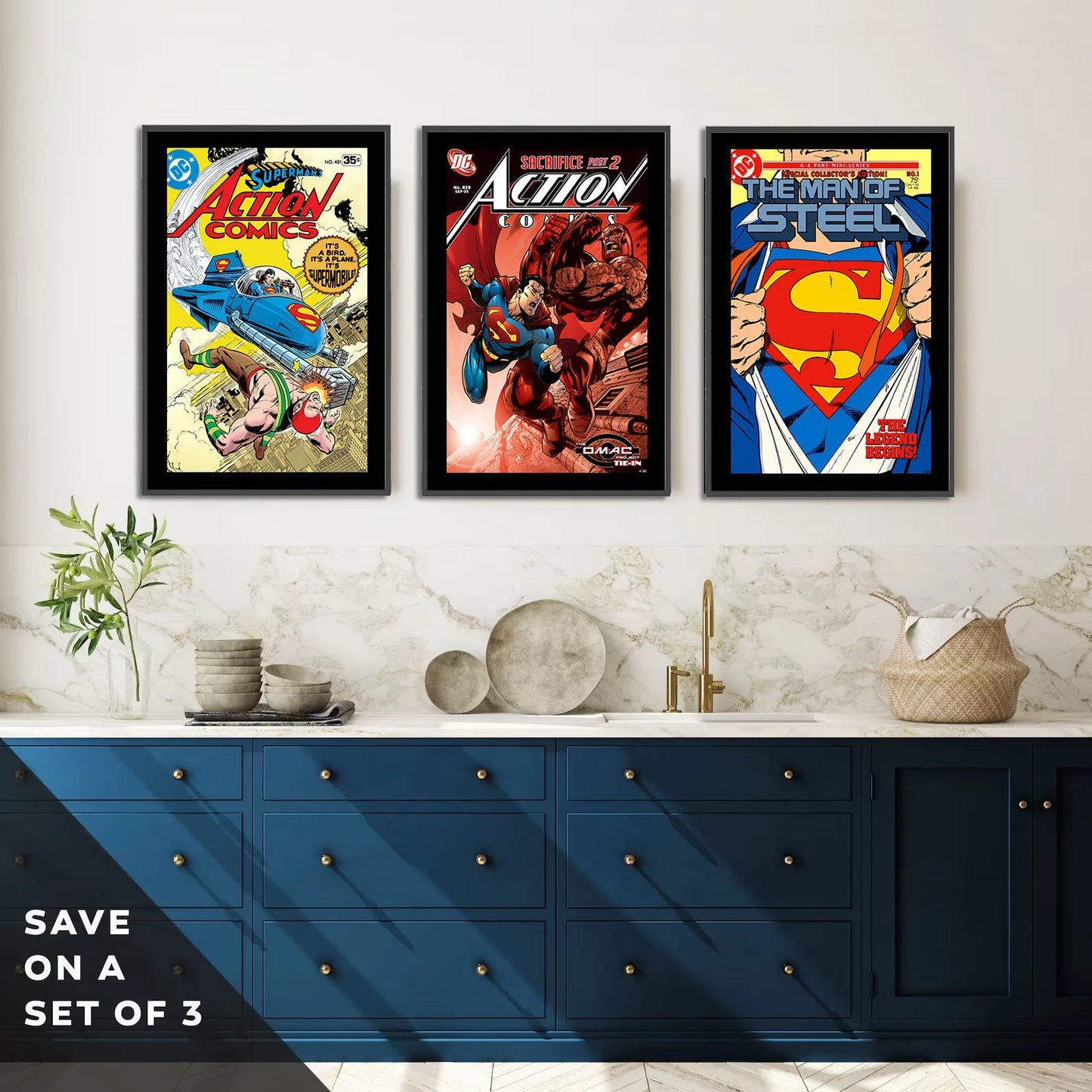 Comic Book Cover Posters - Self-Adhesive Home Decoration Movie Figures Wall Art Superman Cartoon Decor-