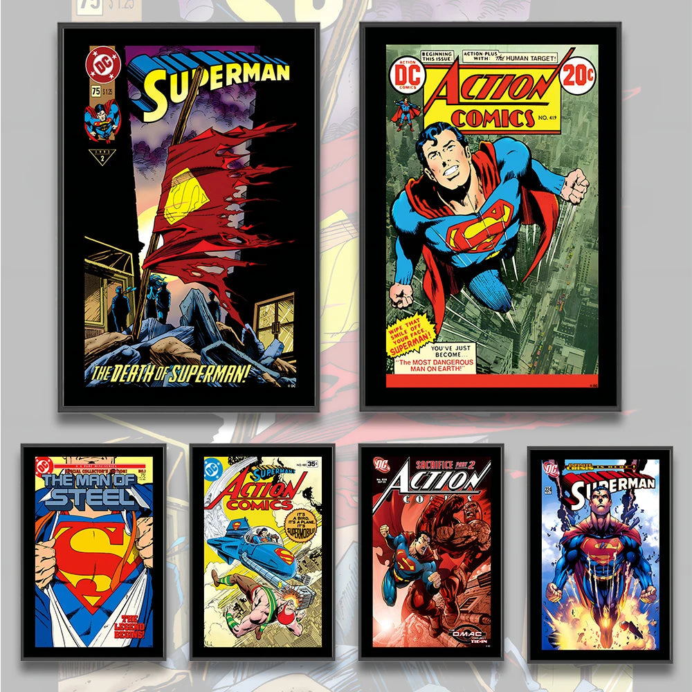 Comic Book Cover Posters - Self-Adhesive Home Decoration Movie Figures Wall Art Superman Cartoon Decor-