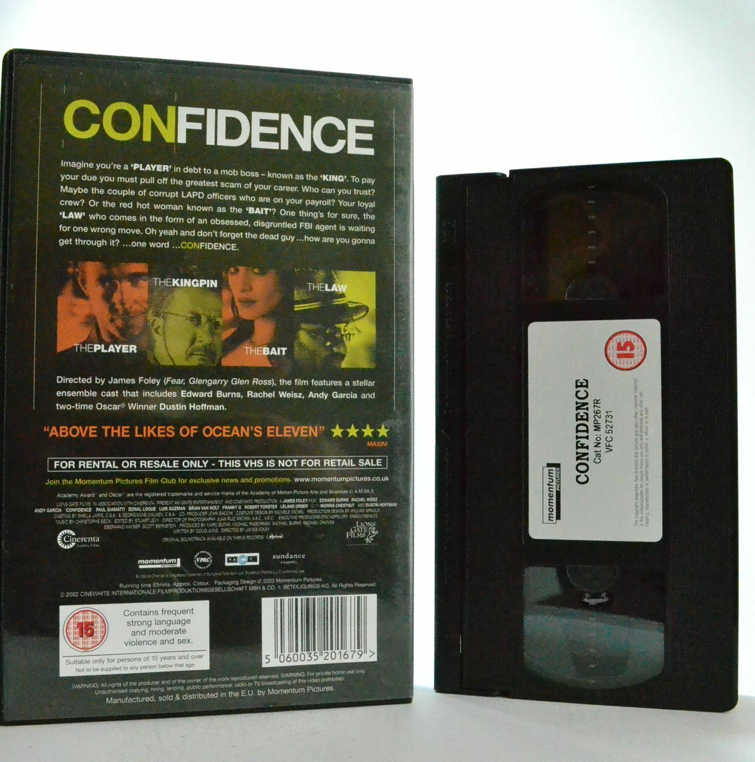 Confidence: Film By J.Foley - Large Box - Andy Garcia/Dustin Hoffman - Pal VHS-