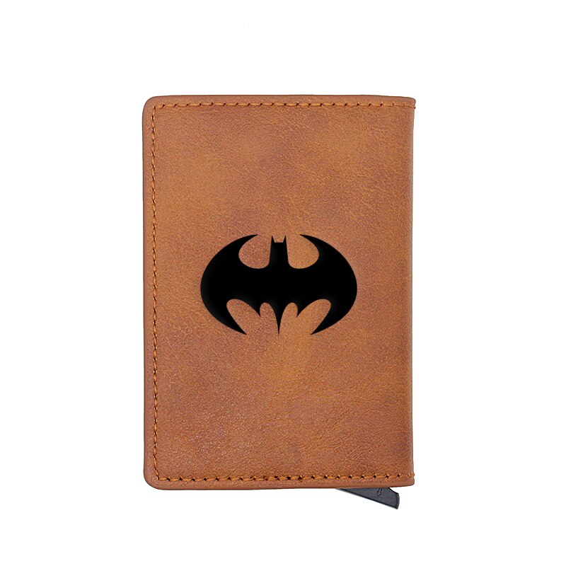 Cool Classic Bat Hero Design Card Holder Wallets Men Women Boy Rfid Leather Short Purse Slim Mini Purse Small Money Bag Gifts-BA052-Brown-