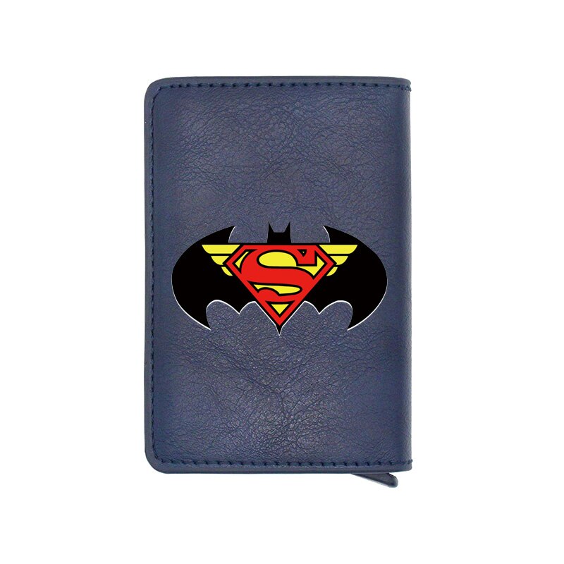 Cool Classic Bat Hero Design Card Holder Wallets Men Women Boy Rfid Leather Short Purse Slim Mini Purse Small Money Bag Gifts-BF534-Blue-