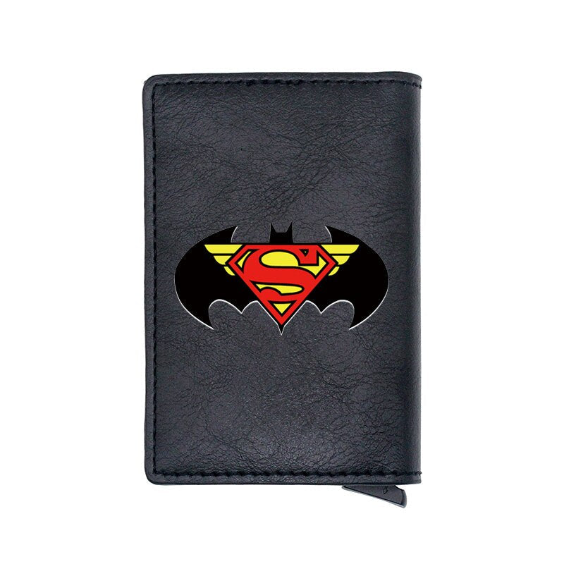 Cool Classic Bat Hero Design Card Holder Wallets Men Women Boy Rfid Leather Short Purse Slim Mini Purse Small Money Bag Gifts-BF534-Black-