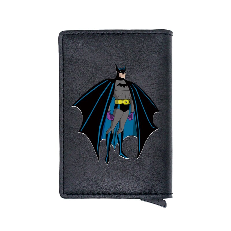 Cool Classic Bat Hero Design Card Holder Wallets Men Women Boy Rfid Leather Short Purse Slim Mini Purse Small Money Bag Gifts-BF432-Black-