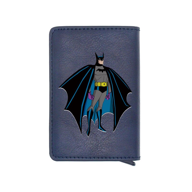 Cool Classic Bat Hero Design Card Holder Wallets Men Women Boy Rfid Leather Short Purse Slim Mini Purse Small Money Bag Gifts-BF432-Blue-