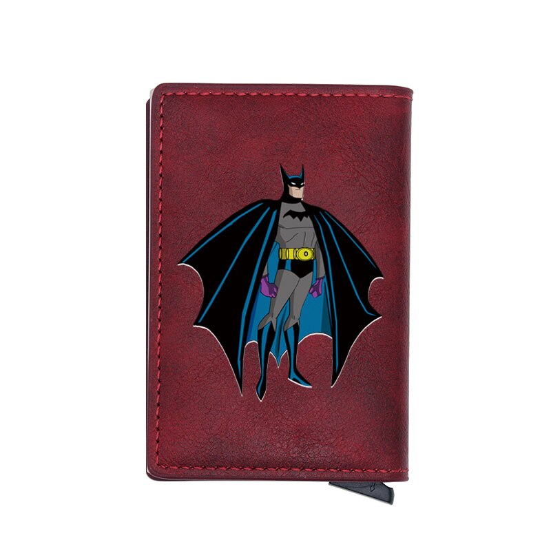 Cool Classic Bat Hero Design Card Holder Wallets Men Women Boy Rfid Leather Short Purse Slim Mini Purse Small Money Bag Gifts-BF432-Red-