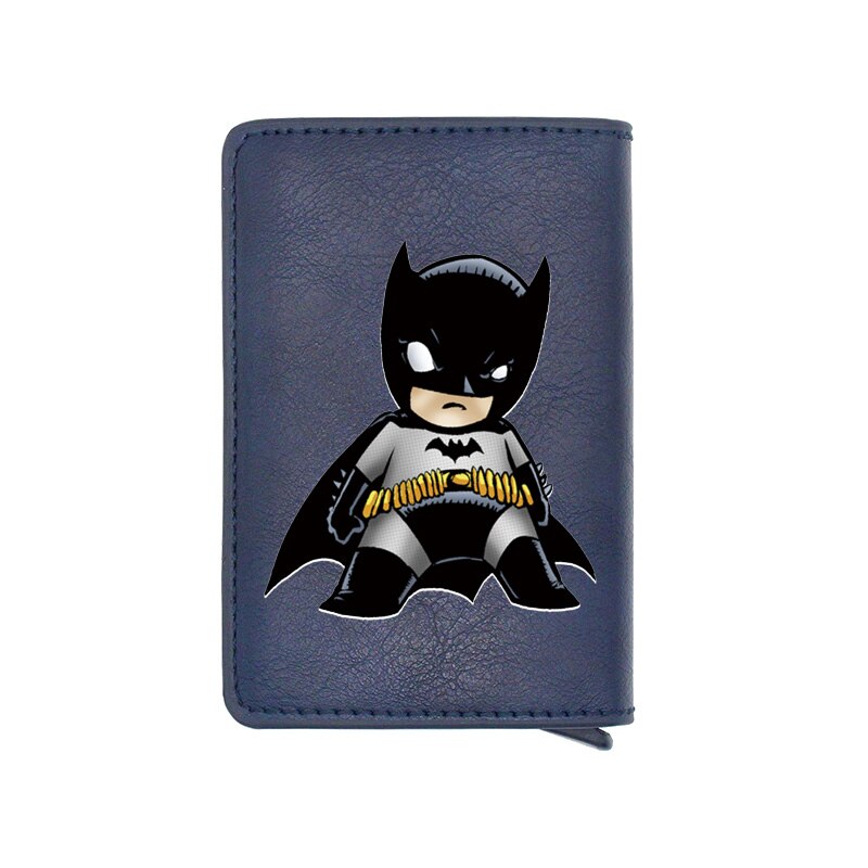 Cool Classic Bat Hero Design Card Holder Wallets Men Women Boy Rfid Leather Short Purse Slim Mini Purse Small Money Bag Gifts-BF536-Blue-