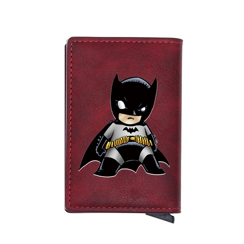 Cool Classic Bat Hero Design Card Holder Wallets Men Women Boy Rfid Leather Short Purse Slim Mini Purse Small Money Bag Gifts-BF536-Red-